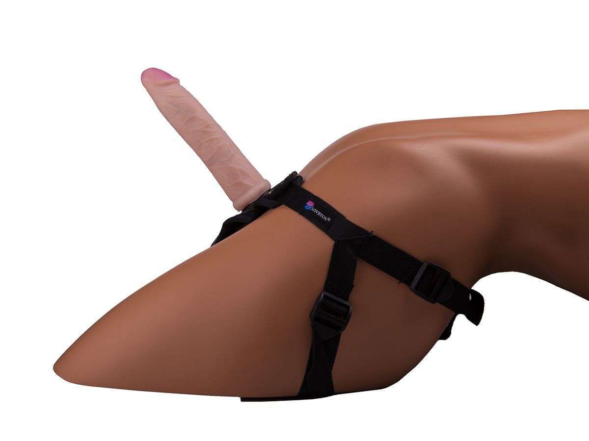 картинка Женский страпон LESBI с вагинальной пробочкой - 17 см. от магазина Без Проблем