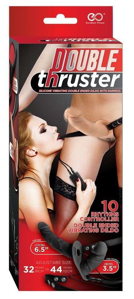 картинка Чёрный вибрострапон с вагинальной пробкой Double Thruster - 17 см. от магазина Без Проблем