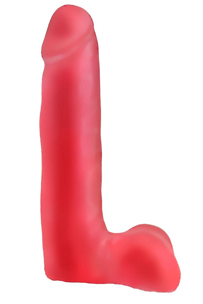 картинка Нежно-розовая гелевая насадка в форме фаллоса с мошонкой - 18,5 см. от магазина Без Проблем