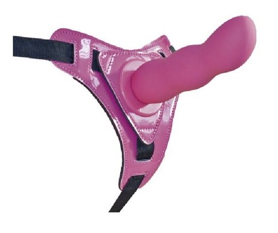 картинка Розовый страпон на трусиках Curved Dong - 13,5 см. от магазина Без Проблем