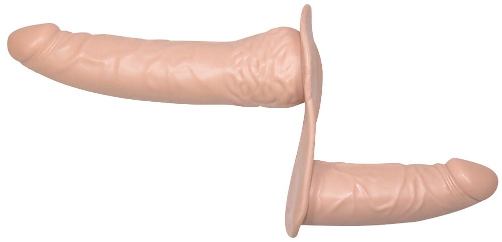 картинка Телесный страпон с вагинальной пробкой Double Dong Strap-On - 19 см. от магазина Без Проблем