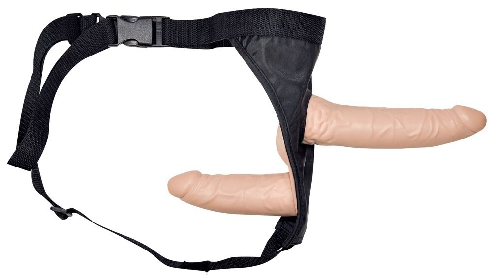 картинка Телесный страпон с вагинальной пробкой Double Dong Strap-On - 19 см. от магазина Без Проблем