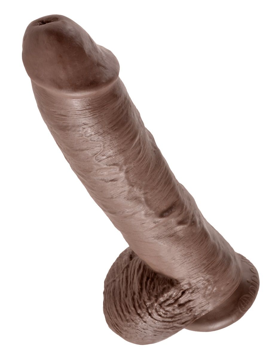 картинка Большой коричневый фаллоимитатор с мошонкой 10  Cock with Balls на присоске - 25,4 см. от магазина Без Проблем