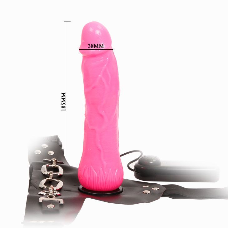 картинка Женский розовый страпон с вибрацией - 18,5 см. от магазина Без Проблем