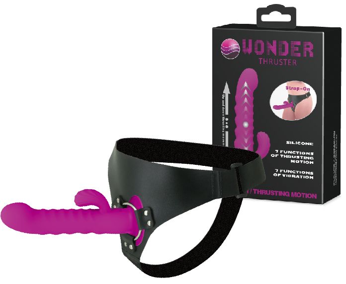 картинка Фиолетовый страпон с пульсацией Wonder Thruster - 20 см. от магазина Без Проблем