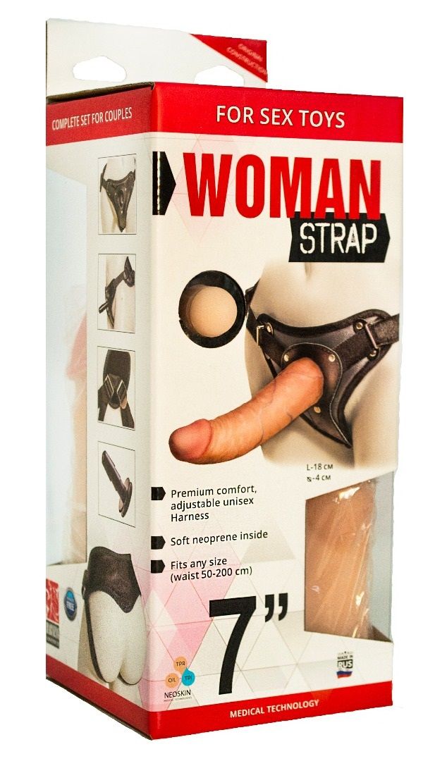 картинка Женский страпон с вагинальной пробкой из неоскина - 18 см. от магазина Без Проблем