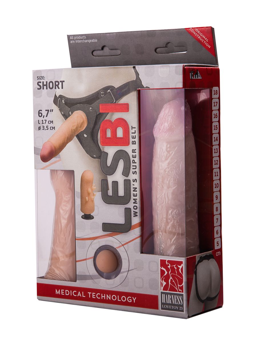 картинка Женский страпон LESBI с вагинальной пробочкой - 17 см. от магазина Без Проблем