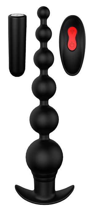 картинка Черный анальный вибромассажер REMOTE GRADUATING BEADS - 20,7 см. от магазина Без Проблем