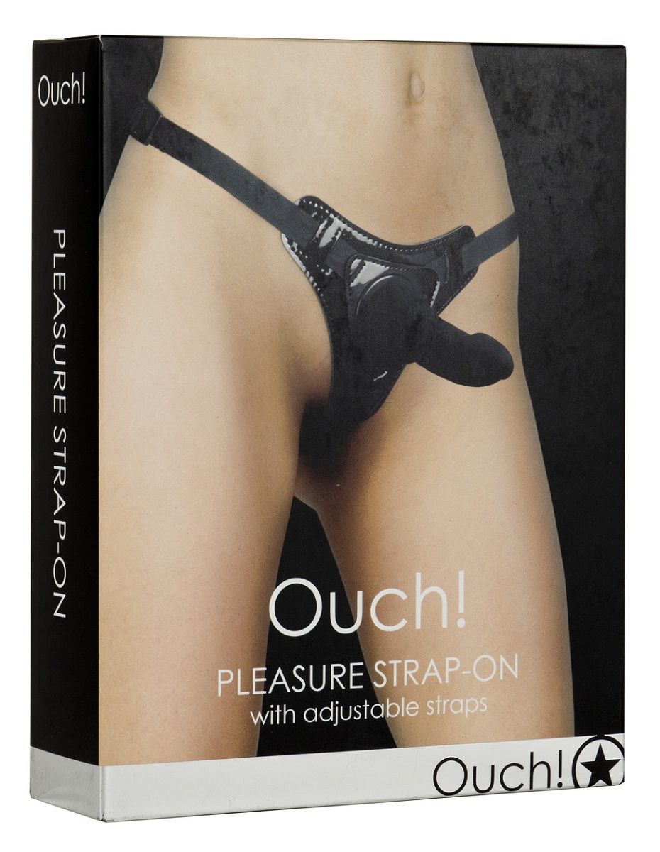 картинка Чёрный страпон Pleasure Strap-On - 14,5 см. от магазина Без Проблем