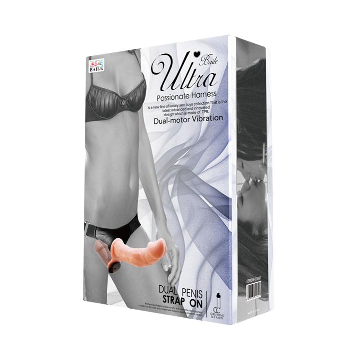 картинка Женский телесный страпон с вагинальной вибропробкой Ultra - 17,5 см. от магазина Без Проблем