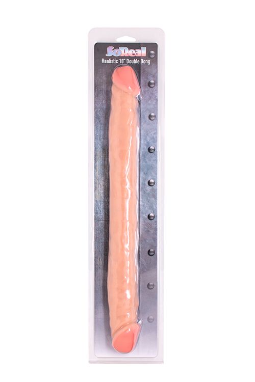 картинка Телесный двусторонний фаллоимитатор SO REAL REALISTIC 18INCH DOUBLE DONG - 46 см. от магазина Без Проблем