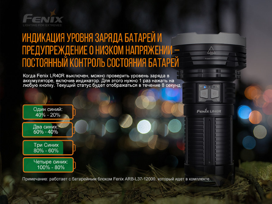 картинка Fenix LR40R (ЗУ,акк.блок,Powerbank,19LED,12000lm,773m) от магазина Без Проблем