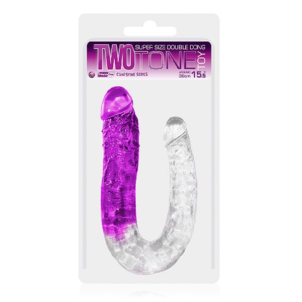 картинка Прозрачно-фиолетовый изогнутый двусторонний фаллоимитатор - 39 см. от магазина Без Проблем