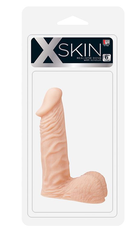 картинка Телесный фаллоимитатор с пышной мошонкой XSKIN 6 PVC DONG - 15 см. от магазина Без Проблем