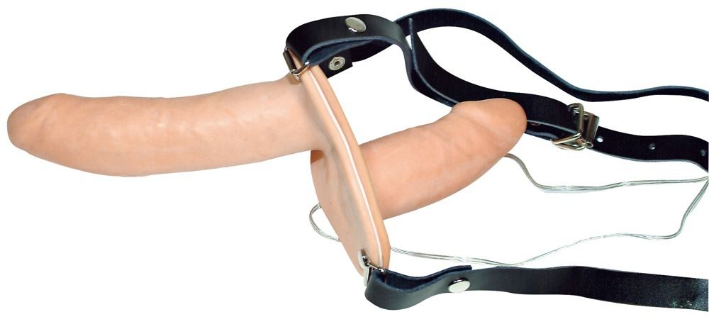 картинка Телесный женский страпон с вагинальной пробкой Strap-On Duo - 15 см. от магазина Без Проблем