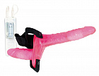 картинка Поясной розовый виброфаллос с вагинальной пробкой - 17,5 см. магазин Без Проблем являющийся официальным дистрибьютором в России 